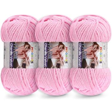 Imagem de 3 fios grossos de 100 g para crochê e tricô – Fio super volumoso de chenille de pelúcia fácil de usar 393 m - Fio de veludo ultramacio para bebês para iniciantes e projetos amigurumi, rosa claro