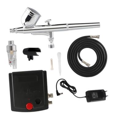 Imagem de rockible Kit de aerógrafo com compressor de ar e bico de 0,3 mm de alta pressão para pintura de modelos, Preto