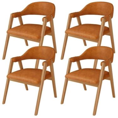 Imagem de Kit 04 Cadeiras De Jantar E Estar Living Estofada Nadja L02 Couríssimo Canela - Lyam Decor