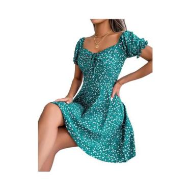 Imagem de Vestido Mini Floral Com Babados Para Mulheres, Primavera Verão, Gola Q