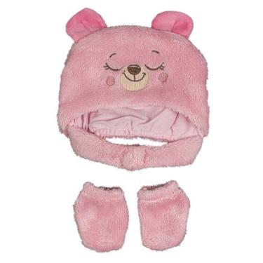Imagem de Kit Gorro e Luvas para bebê Tamanho RN Baby Joy, Ursa rosa