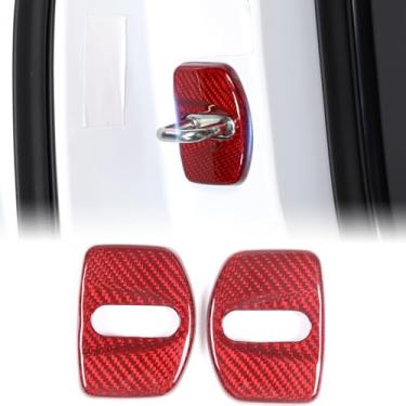 Imagem de Suetlcoity Capa protetora de trava de porta de carro compatível com Corvette C8 2020-2025 Acessórios de fibra de carbono protetor de trava de porta tampa de trava e redução de ruído (vermelho)