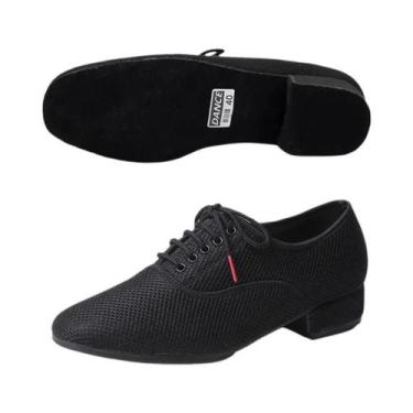 Imagem de Sapatos De Dança Latino Com Sola Macia Em Malha Preta Para Homens Sals