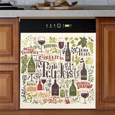 Imagem de Capa de ímã de máquina de lavar louça para garrafa de vinho uvas, capa de ímã de lava-louças, painéis de decalque de ímã de geladeira 58 cm x 66 cm