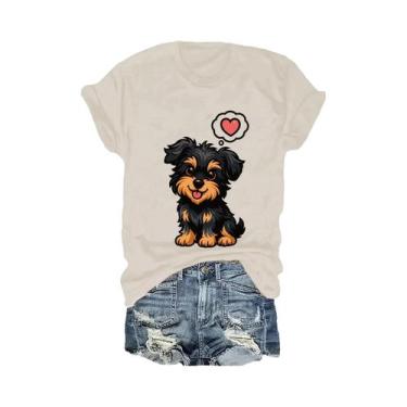 Imagem de Camiseta Feminina Fofa Para Amantes De Cachorros, Manga Curta, Gola Re