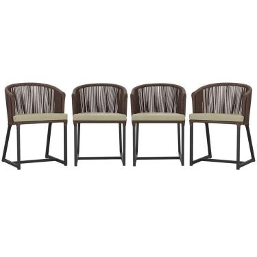 Imagem de 4 Cadeiras De Jantar Noronha Preta Corda Náutica E7 Trama Marrom