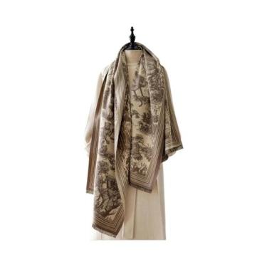 Imagem de Cachecol De Pashmina Jacquard Animal Dupla Face Grosso E Quente Para M