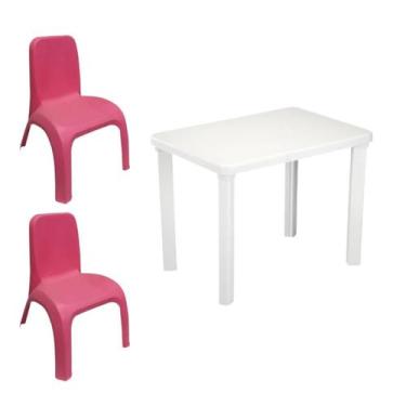 Imagem de kit Mesa Plástica Infantil Branca e 2 Cadeiras Rosa - ELDORADO