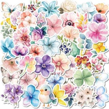 Imagem de Adesivos de flores em aquarela, 50 peças de vinil botânico pastel - yi