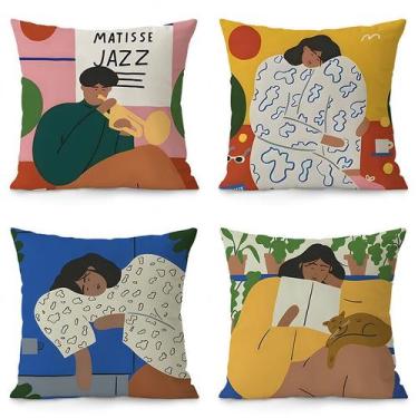 Imagem de Conjunto de fronhas, arte abstrata moderna, 35x35cm, pelúcia, conjunto