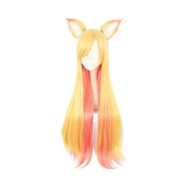 Imagem de Peruca de cosplay Ahri Raposa de Nove Caudas Anime Sintética 75cm - ta