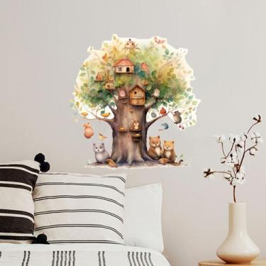 Imagem de Adesivos de parede Cartoon Treehouse Cute Animal PVC 29,5 x 29,5 cm - 