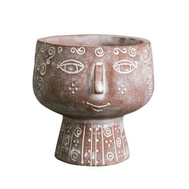 Imagem de Desenho de rosto de menina abstrato em vaso de flores 1 kg 14x14x15cm 