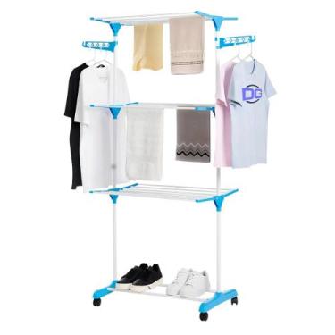 Imagem de Varal De Roupas C/ Rodas 4 Níveis Metal Dobrável 48kg Branco - Genéric