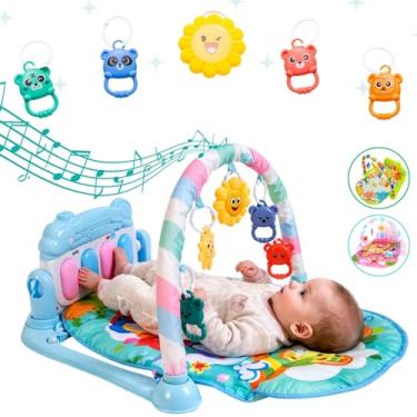 Imagem de Tapete de Atividades Musical com Piano para Bebê, Arco de Brinquedos Interativos, Estampado e Cores Vibrantes (Azul)