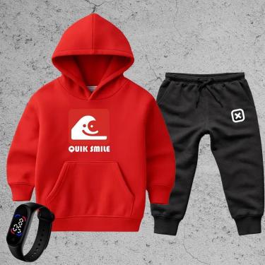 Imagem de Conjunto 3 Peças Blusa Infantil Moletom Calça x moleton Relógio Digital Look Completo Quik Smile-Unissex