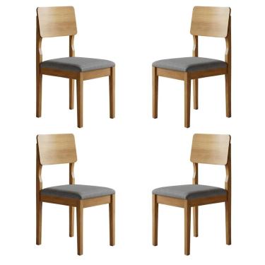 Imagem de Kit 4 Cadeiras para Sala de Jantar Pés Madeira Maciça Ana Cinamomo/Cinza