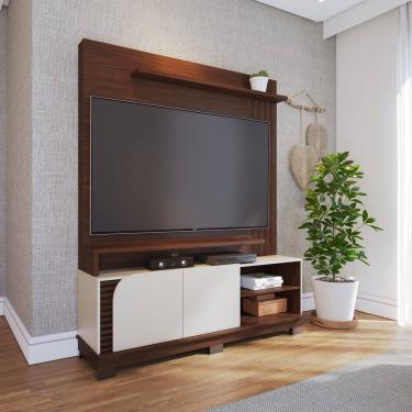 Imagem de Estante Home Jurerê 1.5 para Sala de TV até 65 Polegadas Nogueira Real Off White Matte Colibri