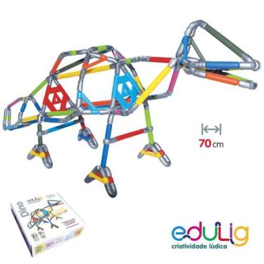 Imagem de Quebra-cabeça Geométrico Edulig Puzzle 3D Dino - 124 peças e conexões 