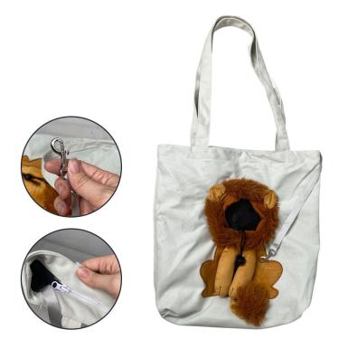 Imagem de Bolsa de Transporte para Pets Leva Pra Malhar BSL3906 Cães e Gatos Estampa Leão Branco com Ventilação