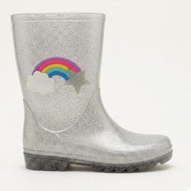 Imagem de Galocha Infantil Feminina Estrela Arco Iris - Kimimo, Prata glitter, 2