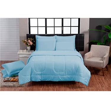 Imagem de Kit Edredom Queen Jogo de Cama 100% Algodão 200 fios (Azul)