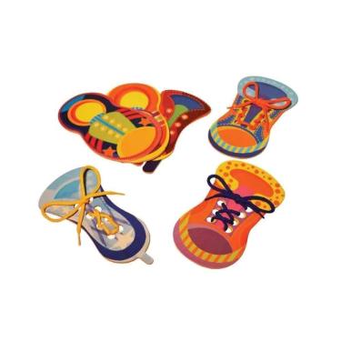 Imagem de Brinquedo Pedagógico Alinhavos Tênis Peças Mdf 06 Unidade