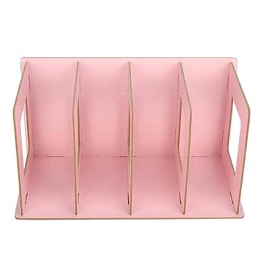 Imagem de Estante de mesa, estante de mesa de madeira faça você mesmo, estante de livros, suporte para revistas de armazenamento em DVD para estudantes, crianças, adultos(light pink)