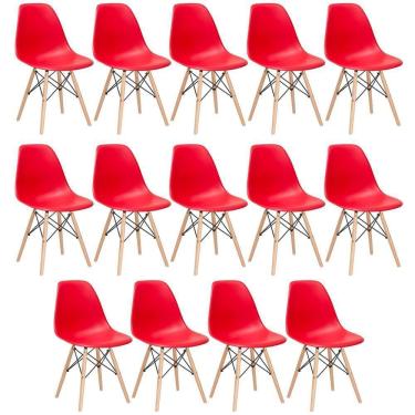 Imagem de Kit 14 Cadeiras Charles Eames Eiffel Dsw Com Pés De Madeira Clara Vermelho