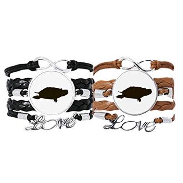 Imagem de DIYthinker Pulseira de retrato de animal tartaruga preta alça de mão pulseira de corda de couro conjunto duplo presente, Couro Metal, Não se candidatar