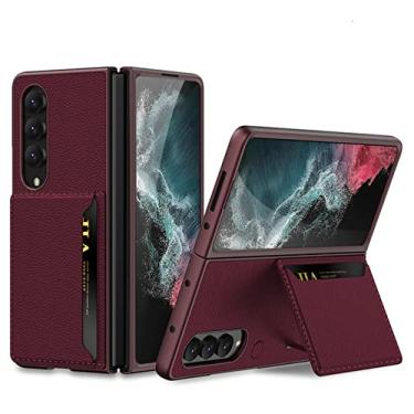 Imagem de Carteira com compartimento para cartão para Samsung Galaxy Z Fold 4 Fold4 Capa de telefone de couro liso Estojo de suporte de plástico rígido, vermelho, para Z Fold 4