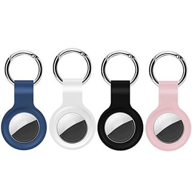 Imagem de Pacote com 4 capas de silicone para AirTag, chaveiro antiperda, porta-chaves para rastreador de cães AirTag, porta-chaves para AirTag 2021, acessórios, azul/branco/preto/rosa