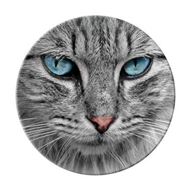 Imagem de Prato decorativo de porcelana salver salver com olhos azuis de gato cinza