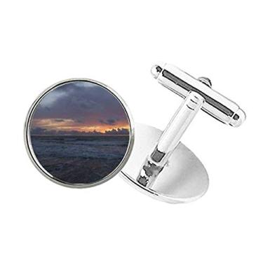 Imagem de DIYthinker Abotoaduras com clipe de botão redondo com imagem da natureza ciência da água do oceano