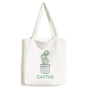 Imagem de Cactus Suculentas Vaso Aquarela Planta Sacola de Lona Bolsa de Compras Casual Bolsa
