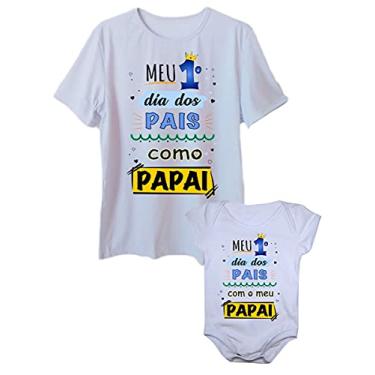 Imagem de Camiseta Meu Primeiro Dia Dos Pais e Body de Bebê Tal Pai Tal Filho (Branco, adulto GG - body GG)