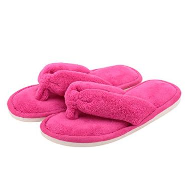 Imagem de Onmygogo Pantufas femininas de bico aberto com espuma viscoelástica, pele sintética macia, antiderrapante, Fushcia, 7-8