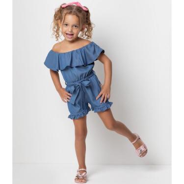 Imagem de Macacão Curto Jeans Luxo Infantil Menina Verão Lessa Rf 8009 - Azul - TAM 2 ANOS-Feminino