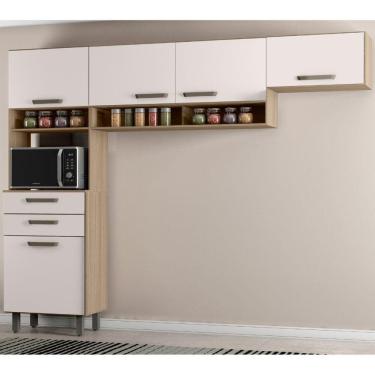 Imagem de Cozinha Compacta 5 Portas 2 Gavetas com Nicho para Microondas Siena carvalho oak/off white