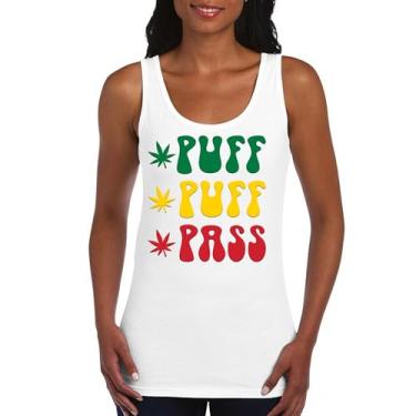 Imagem de Camiseta regata feminina Puff Puff Pass 420 Weed Lover Pot Leaf Smoking Marijuana Legalize Cannabis Funny High Pothead, Branco, GG