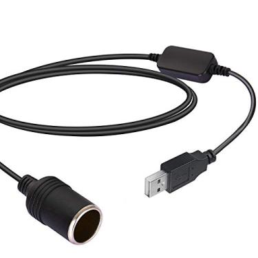 Imagem de LIYU USB A macho para isqueiro de carro 12V conversor fêmea para GPS Dashcam e mais-preto (1,2 m/3,9 pés)