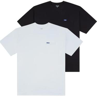 Imagem de Wrangler Camiseta grande e alta - pacote com 2 camisetas de algodão de manga curta com bolso no peito, Preto/branco, 6X