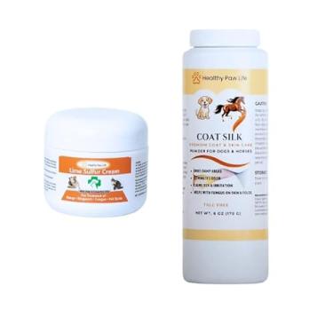 Imagem de Healthy Paw Life Pacote de cuidados com a pele e pelo do animal de estimação - Creme de enxofre de limão (60 g) e pó de seda para pelagem (170 g)
