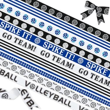 Imagem de 10 rolos de fita de vôlei de 30 jardas, fitas de gorgorão brancas azuis de 0,9 cm com estampa de equipe Spike It Go para embrulhar o presente de cabelo, laços de torcida, grinaldas, costura,