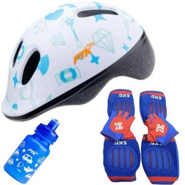 Imagem de Capacete Infantil Bicicleta + Joelheira + Cotoveleira + Luva + Garrafi