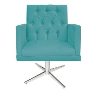 Imagem de kit 02 Poltronas Nanda Base Giratória de Metal Suede Azul Turquesa - K