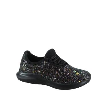 Imagem de TZ Tênis infantil feminino moderno com glitter, sem cadarço, casual, caminhada, Mulit preto, 16