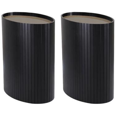 Imagem de Kit 2 Mesa Apoio Lateral Oval Tampo Vidro Glow Madeira Ebano Preto Nacc Ebano Preto