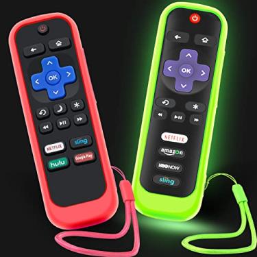 Imagem de Capa para controle remoto Roku, capa para Hisense/TCL Roku TV Steaming Stick / Express Universal Substituição Controlador Silicone Sleeve Skin Glow in The Dark Green Red