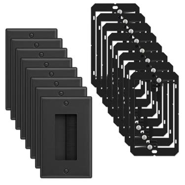 Imagem de Iwillink (Pacote com 8) Placa de parede escovada com suporte de montagem de baixa tensão, inserção de cabo para fios, alça de acesso a cabo de grupo único, tomada de parede para HDTV, sistemas de home